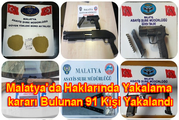Malatya’da Haklarında Yakalama kararı Bulunan 91 Kişi Yakalandı